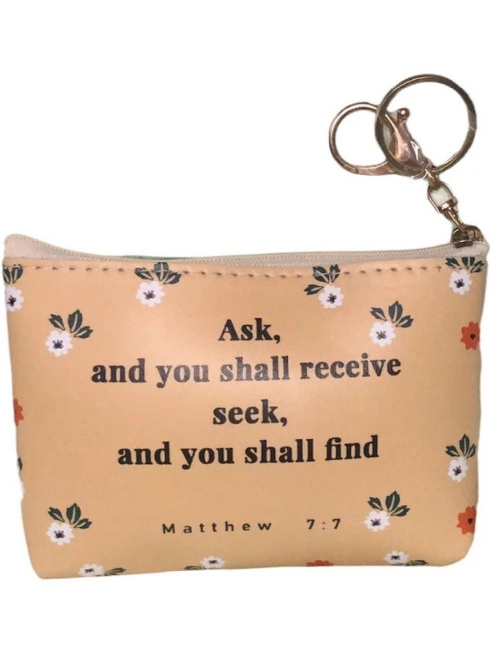 Bible Verse Coin Purse Ladies’ Wallet Zipper Closure with Keyring Color Beige